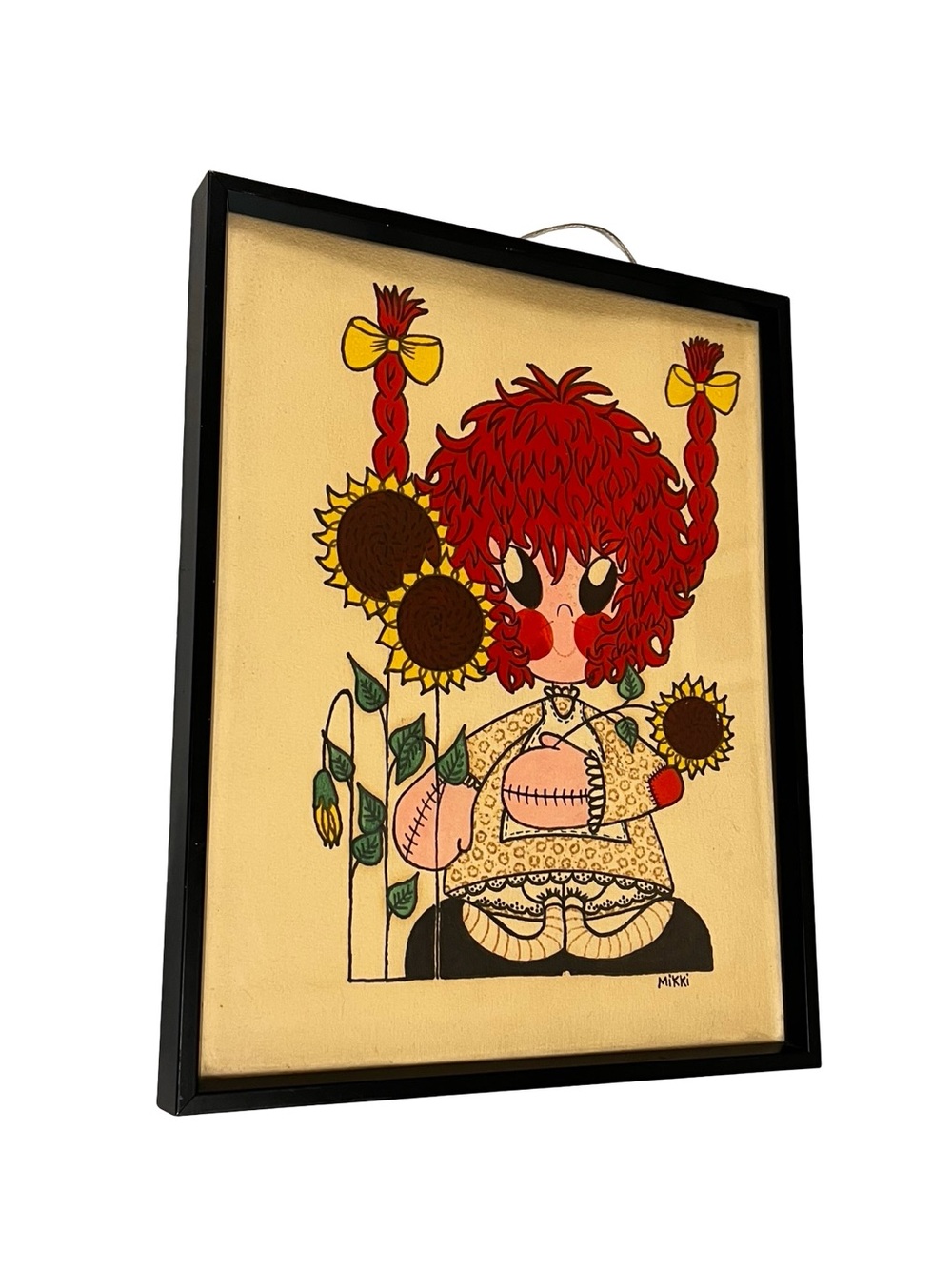 Vtg Manga Raggedy Ann Pippi Longstocking Pigtails Framed Signed Mikki Dorm Decor